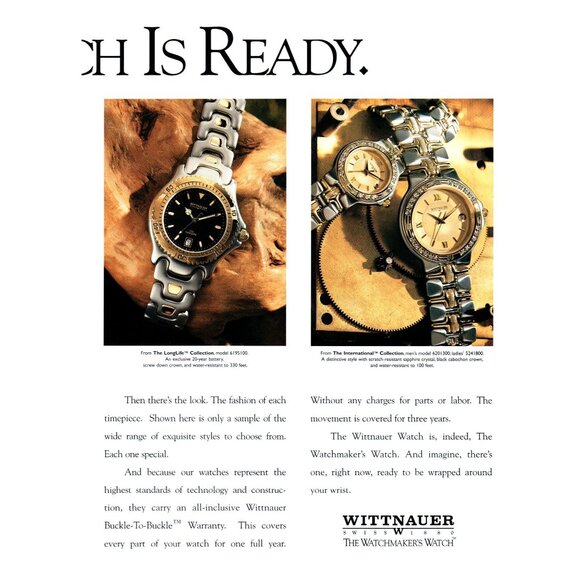 1995 Wittnauer Watch Collection 2 Page Vintage Print Ad 90s Fashion Wall Art - Picture 2 of 4